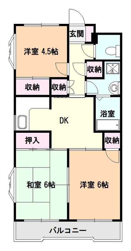 エレガンス中里(3DK/1階)の間取り写真
