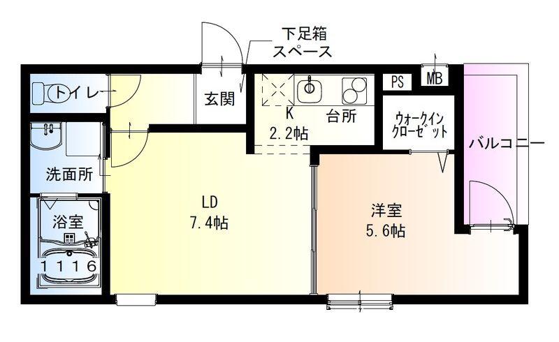 フジパレス住吉我孫子前I番館(1LDK/2階)の間取り写真