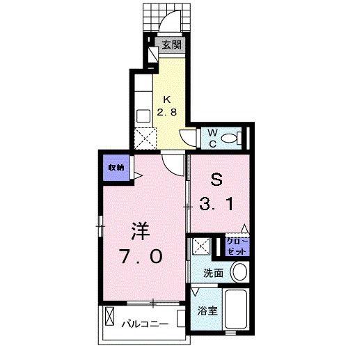 イーストアプローズ未来(1SK/1階)の間取り写真