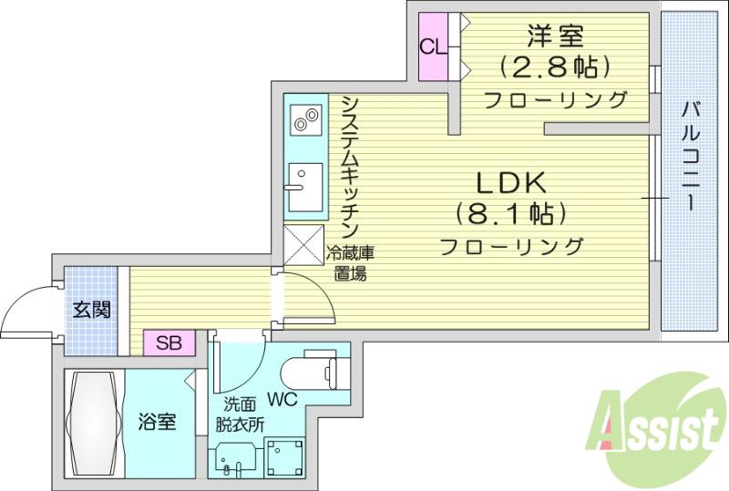 CRESCENT 台原(1LDK/1階)の間取り写真