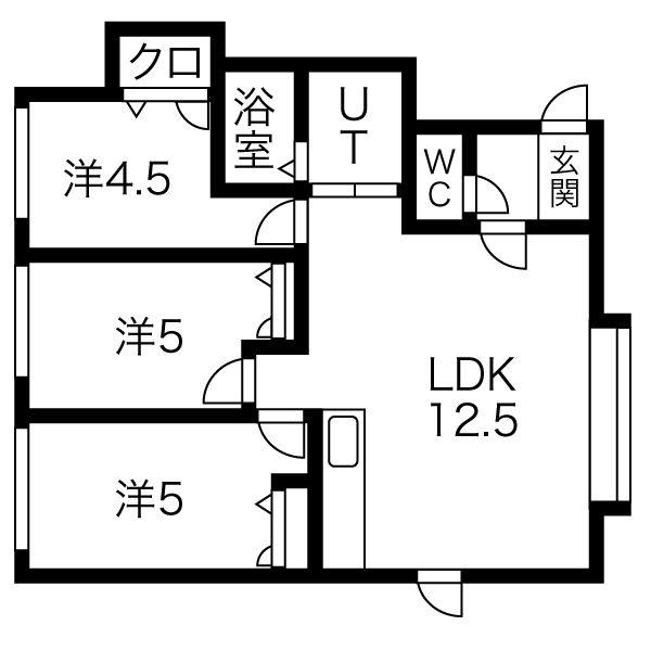 フラット1(3LDK/2階)の間取り写真