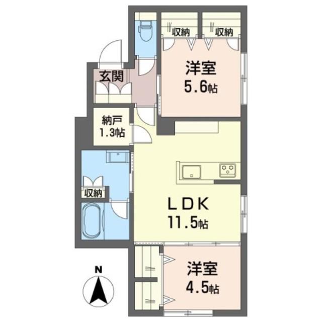 ポルタフォルトゥーナ(2LDK/1階)の間取り写真
