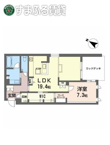 UTOLE A S棟(1LDK/1階)の間取り写真