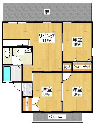 グリーンシャトーB(3LDK/1階)の間取り写真