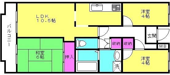 カサベルデ加古川(3LDK/3階)の間取り写真
