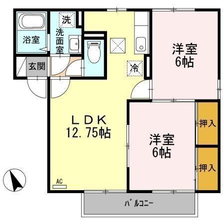 ロワール福原B棟(2LDK/1階)の間取り写真