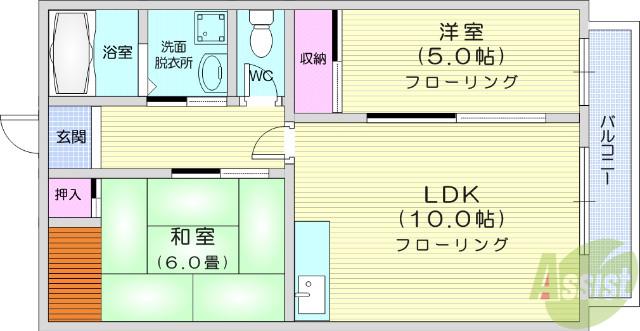もんでんハイツB(2LDK/2階)の間取り写真