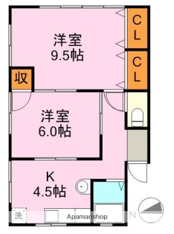 サンハイツ城山(2K/1階)の間取り写真