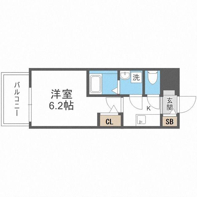 エスリードレジデンス大阪福島シティウエスト(1K/8階)の間取り写真