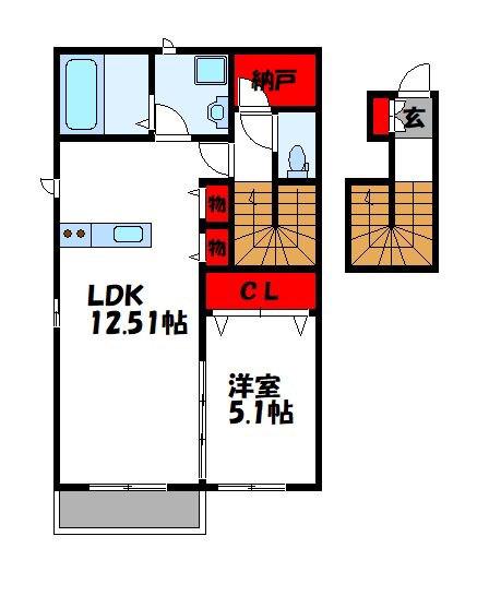 ベルリード大石(1LDK/2階)の間取り写真