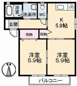 オーラA棟(2K/2階)の間取り写真