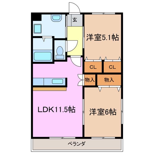 グランベールA(2LDK/1階)の間取り写真