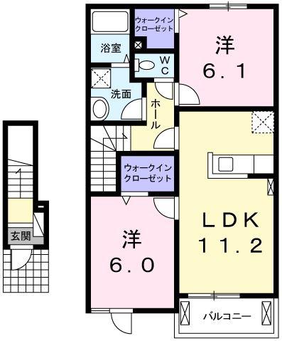 シャン・ド・フルール(2LDK/2階)の間取り写真