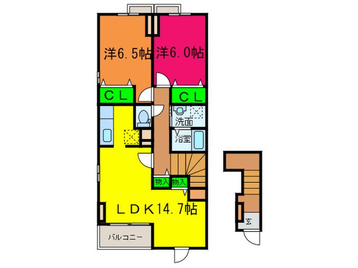 カーサ イナバ(2LDK/2階)の間取り写真