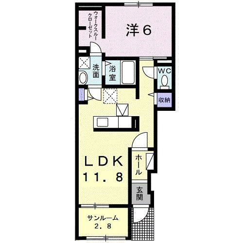 アンジュII(1LDK/1階)の間取り写真