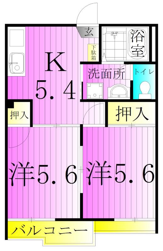 サンハイツA棟(2K/1階)の間取り写真