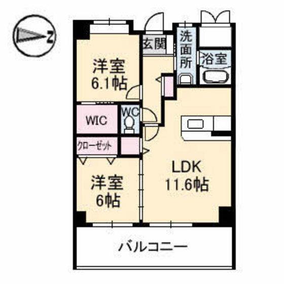ヴィラージュ緑井(2LDK/6階)の間取り写真