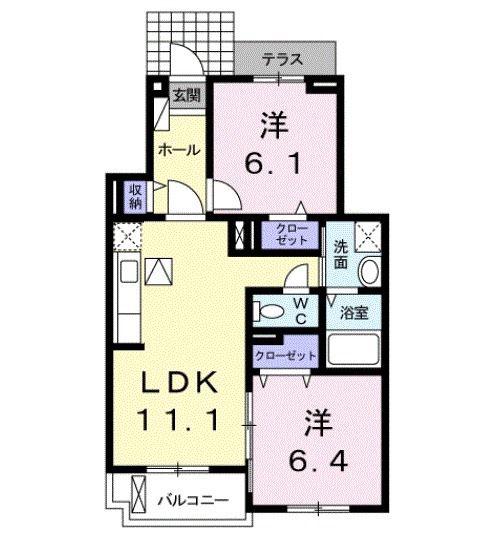 ラフィナート E(2LDK/1階)の間取り写真