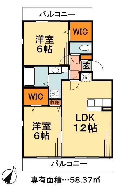 ルナカーサ(2LDK/3階)の間取り写真