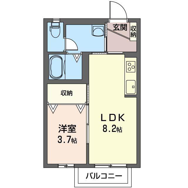 マストライフ高崎上大類B棟(1LDK/1階)の間取り写真