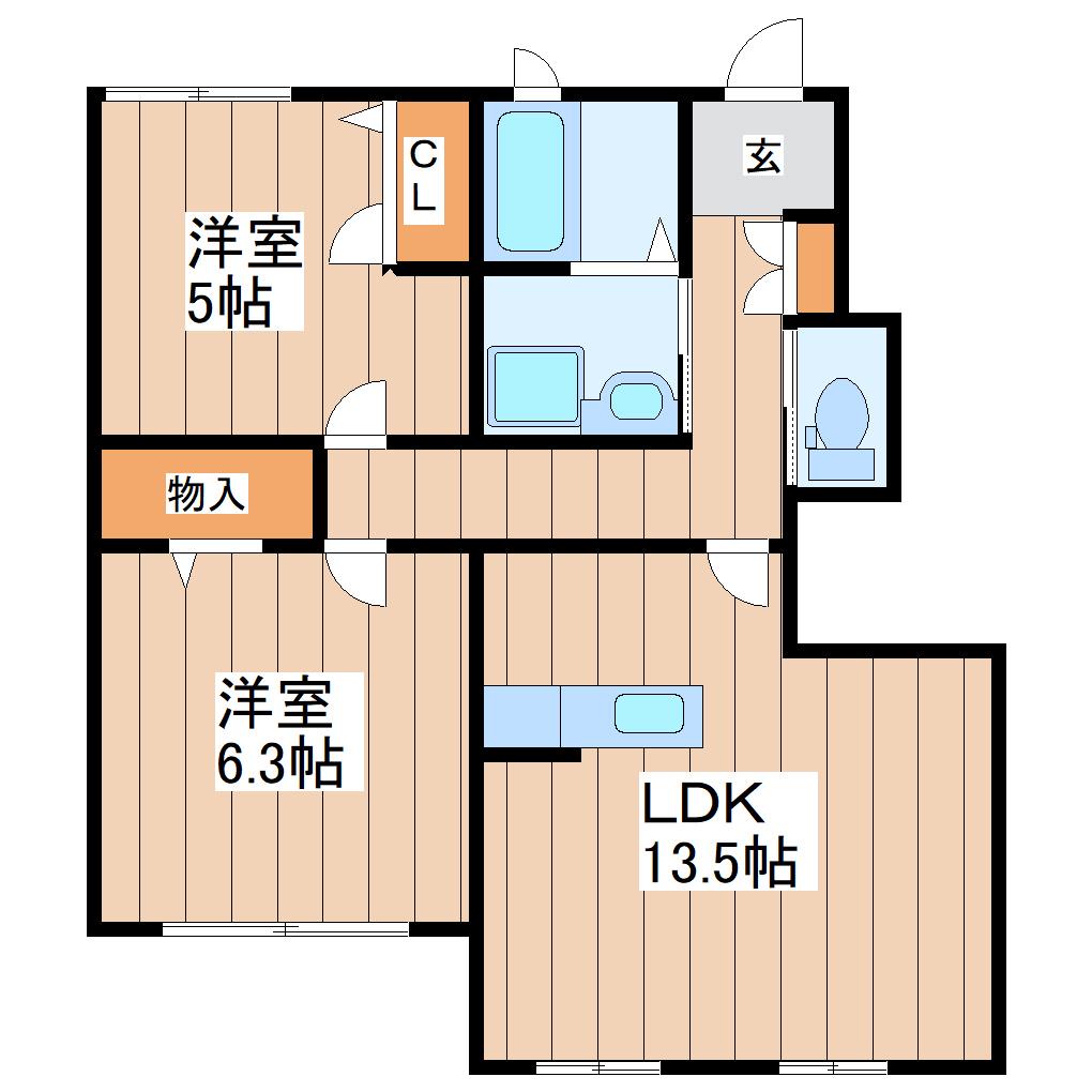 アーリーヒルズD(2LDK/1階)の間取り写真