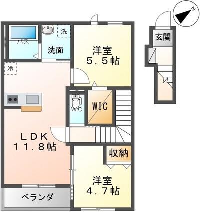 ストロベリー・フィールズ(2LDK/2階)の間取り写真