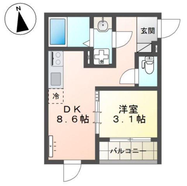 八王子市北野町マンション工事(1DK/2階)の間取り写真