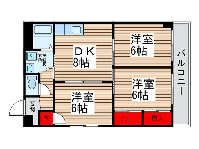 パープルハイツ(3DK/1階)の間取り写真