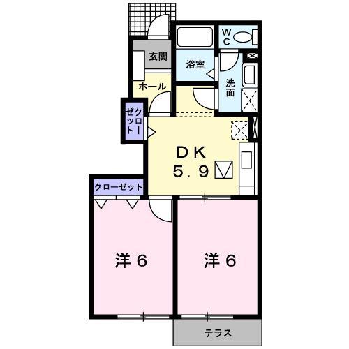 クリースII(2DK/1階)の間取り写真