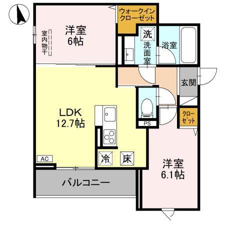 TORISIA新河岸(2LDK/1階)の間取り写真