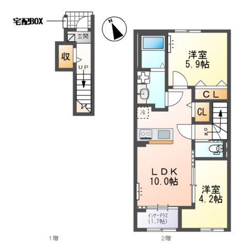 ソレイユ・ブラン(2LDK/2階)の間取り写真