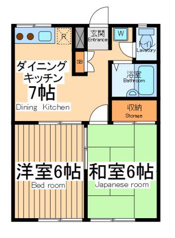 サニーサイド北沢(2DK/1階)の間取り写真