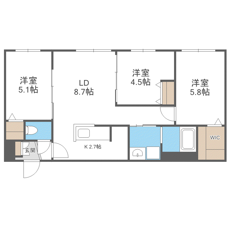 GRAN BACH麻生(3LDK/2階)の間取り写真