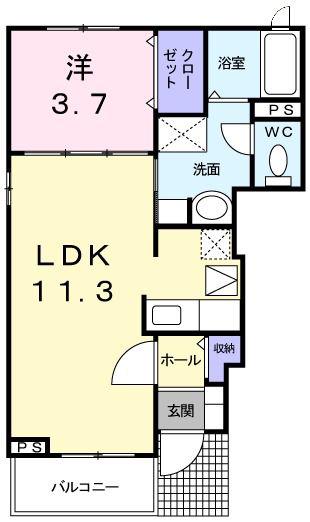 ジーラ・ソーレII(1LDK/1階)の間取り写真