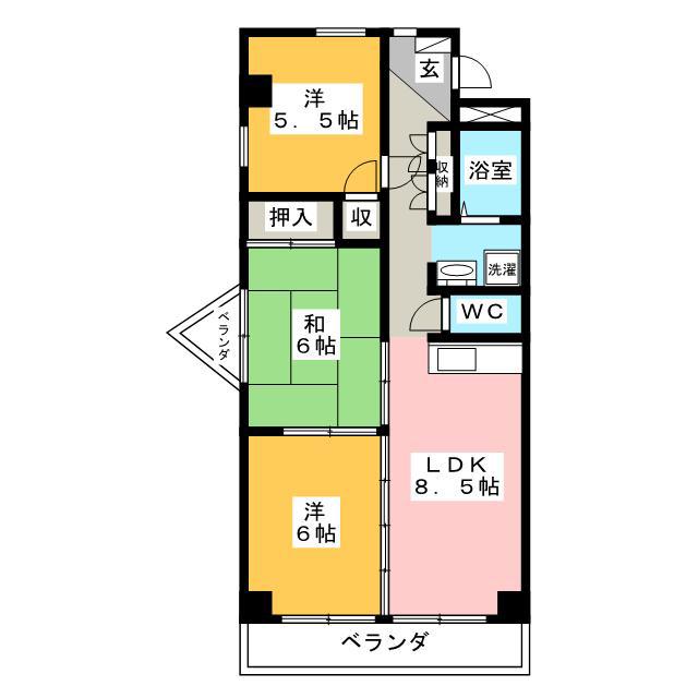 ウエストパーク寿A(3DK/6階)の間取り写真