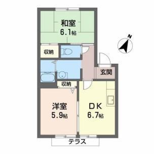 アーバンビレッジA棟(2DK/2階)の間取り写真
