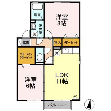 アンビックス利府 六番館(2LDK/2階)の間取り写真
