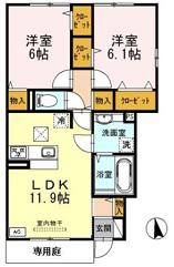 リュミエールM&Y A棟(2LDK/1階)の間取り写真