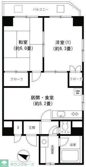 ピュアハイム本田(2DK/6階)の間取り写真
