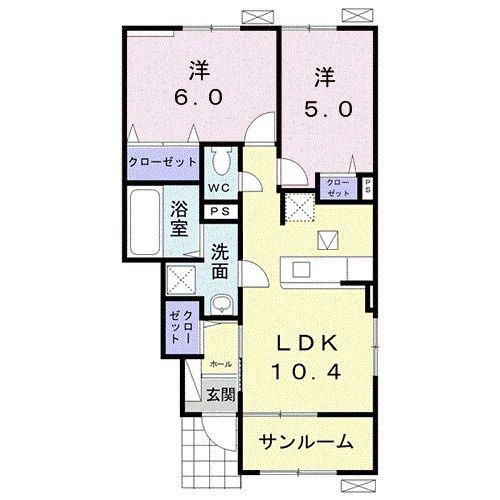 シャトー ドゥ 湊V(2LDK/1階)の間取り写真