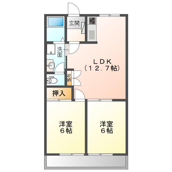 ディアレスト(2LDK/1階)の間取り写真