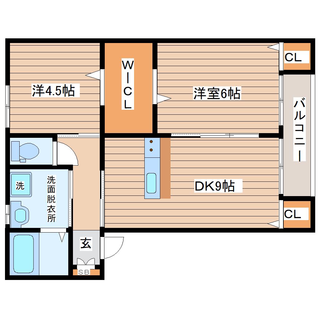 BAUイースト(2DK/1階)の間取り写真