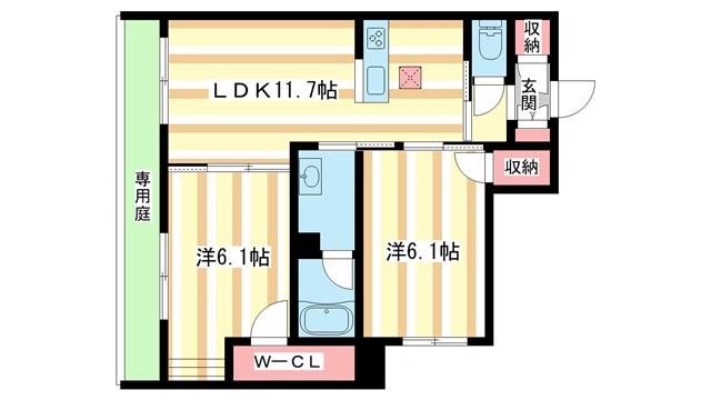 シャーメゾンプリマヴェーラ(2LDK/1階)の間取り写真