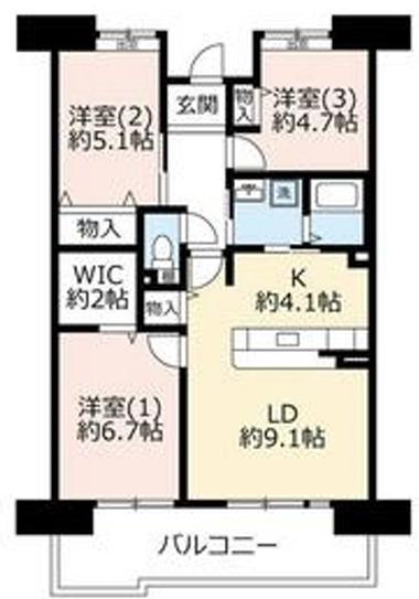 URパークタウン西武庫 6号棟(3LDK/9階)の間取り写真