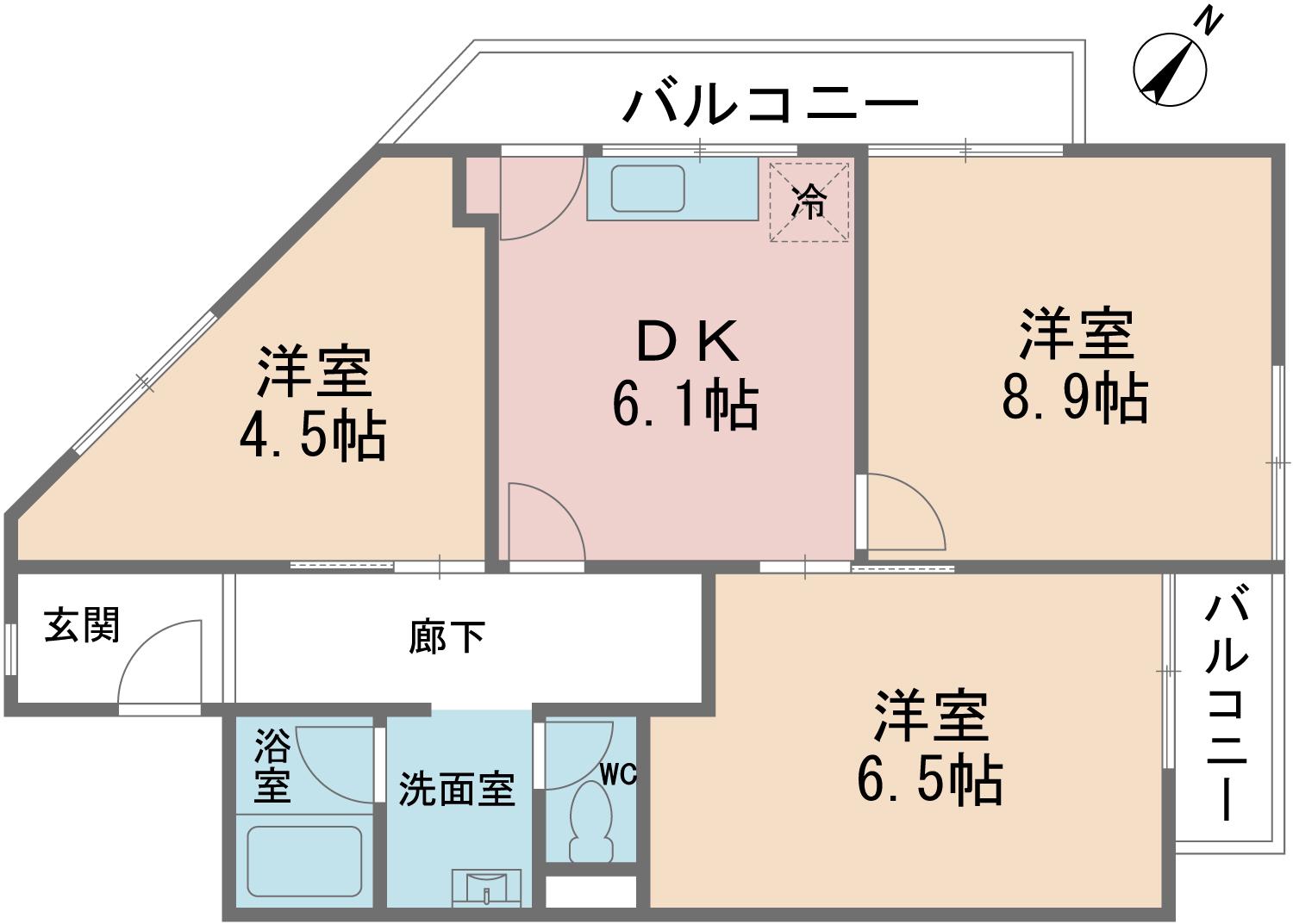 カルチェ六甲台(3LDK/3階)の間取り写真