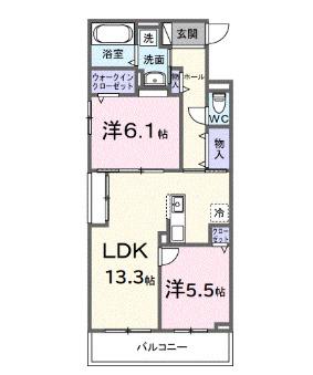 ブランノワレ(2LDK/3階)の間取り写真