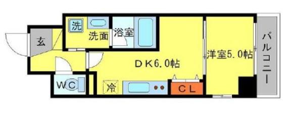 BRAVI南堀江(1DK/2階)の間取り写真
