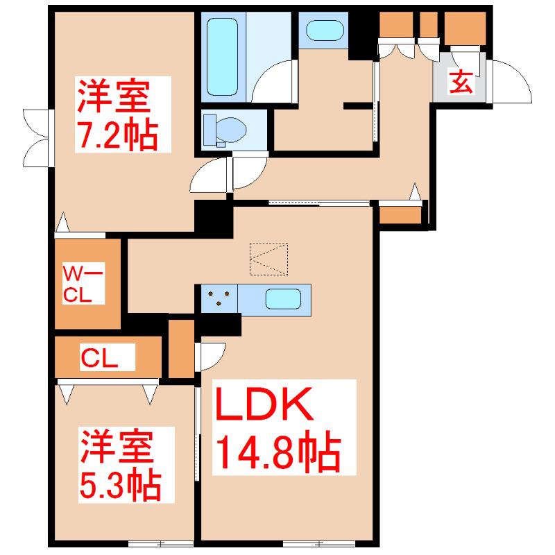 シャーメゾンプレミア椿(2LDK/1階)の間取り写真