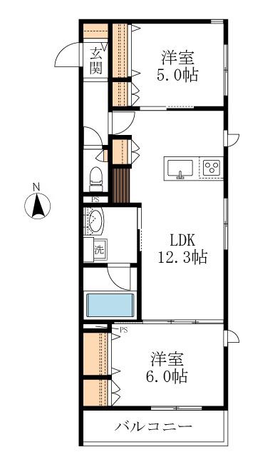 AF ハウオリ エビナ(2LDK/3階)の間取り写真