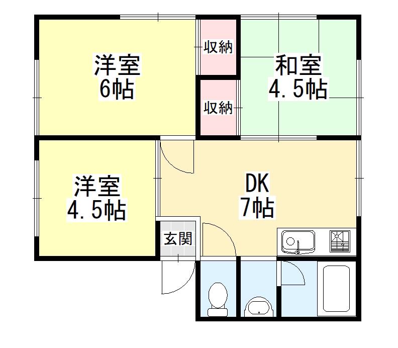 リバーサイド三輪(3DK/1階)の間取り写真